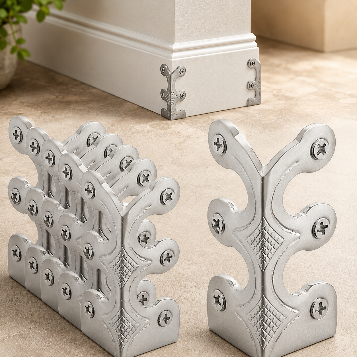 Skiffer Skirting Board Corner Protector Antique Brass 75mm