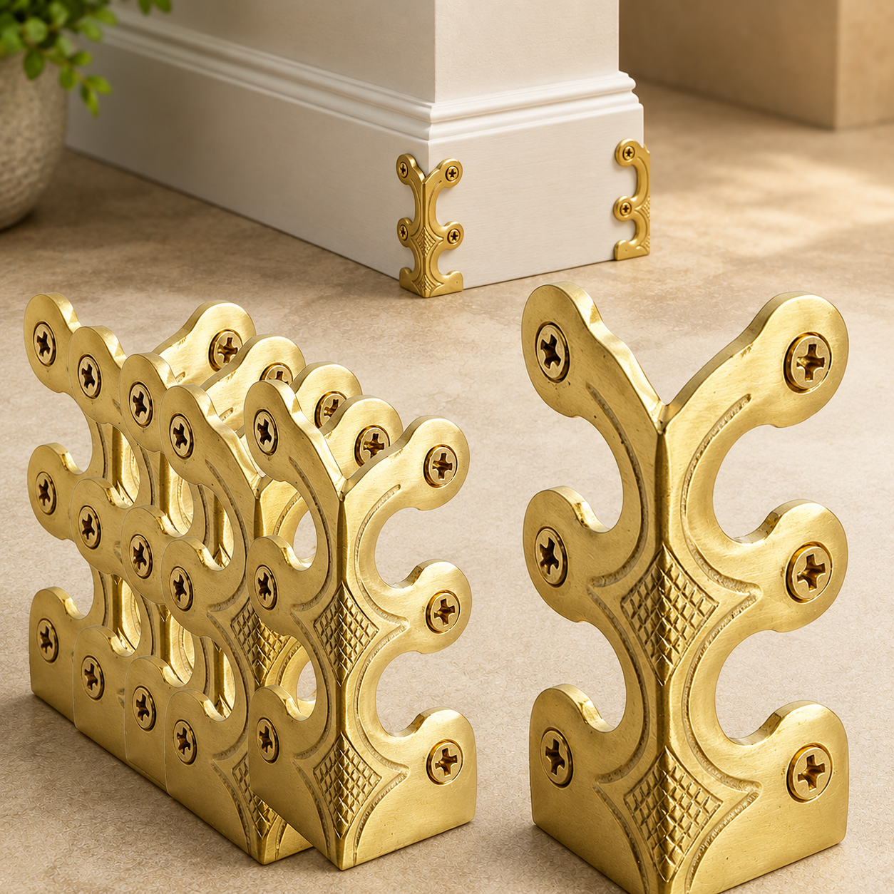 Skiffer Skirting Board Corner Protector Antique Brass 75mm