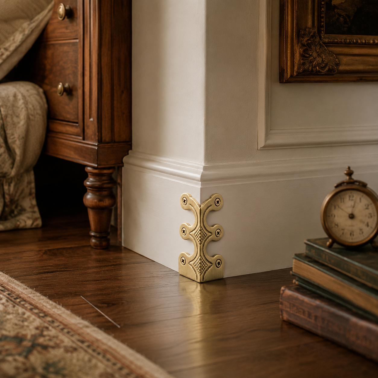 Skiffer Skirting Board Corner Protector Antique Brass 75mm