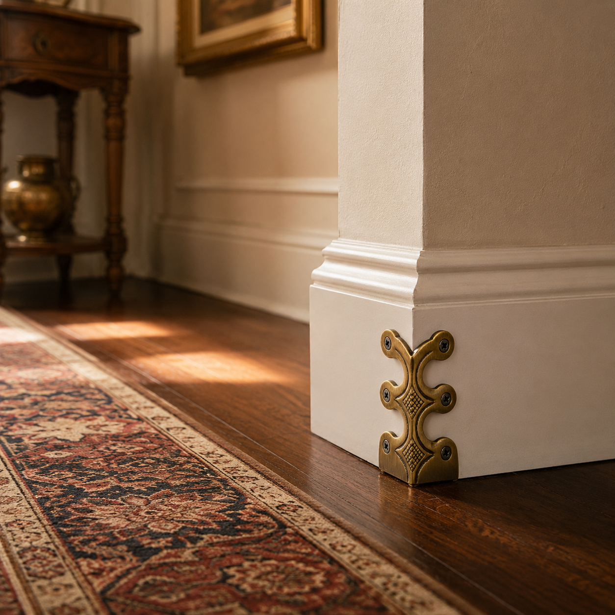 Skiffer Skirting Board Corner Protector Antique Brass 75mm