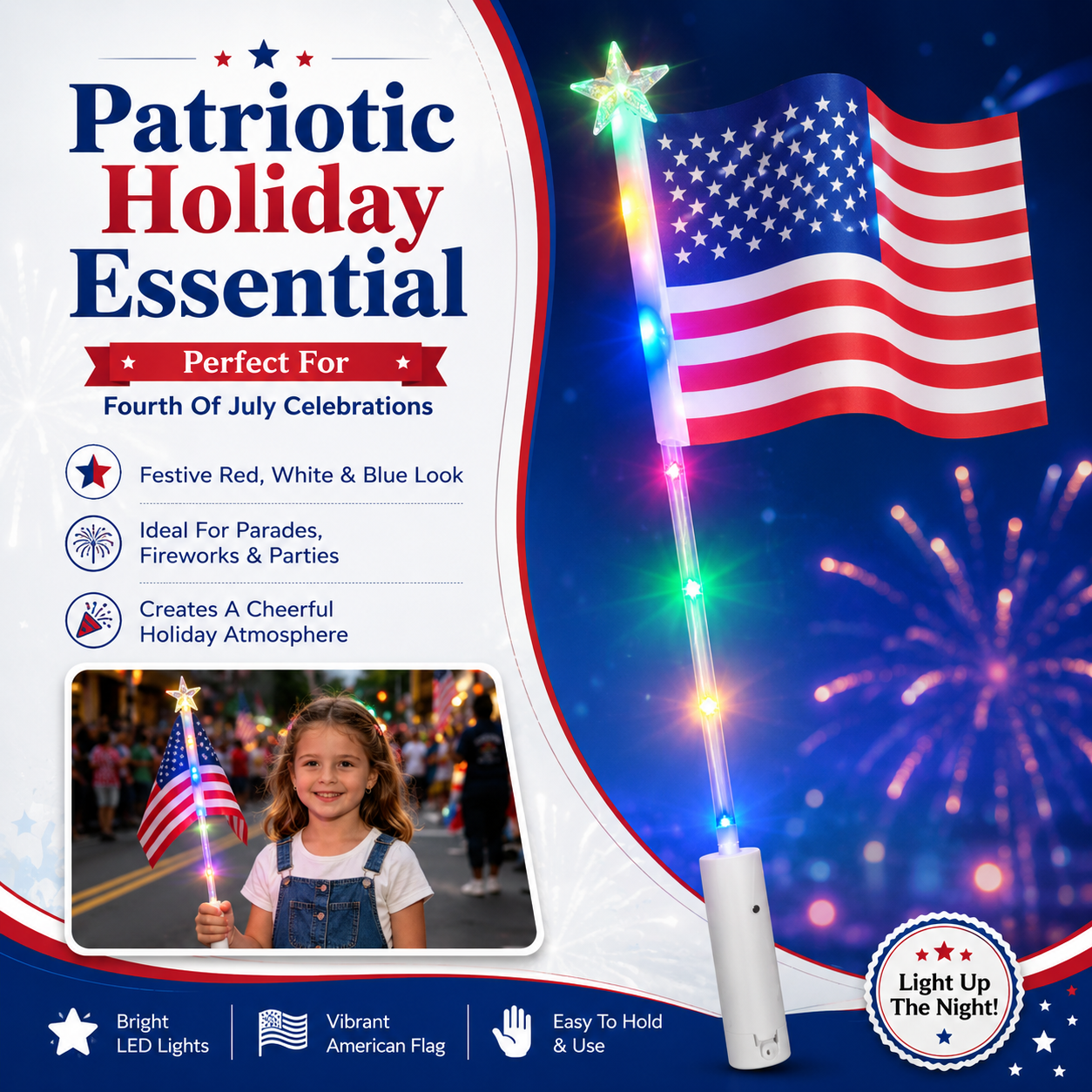 Light-Up Handheld American Flag Wand