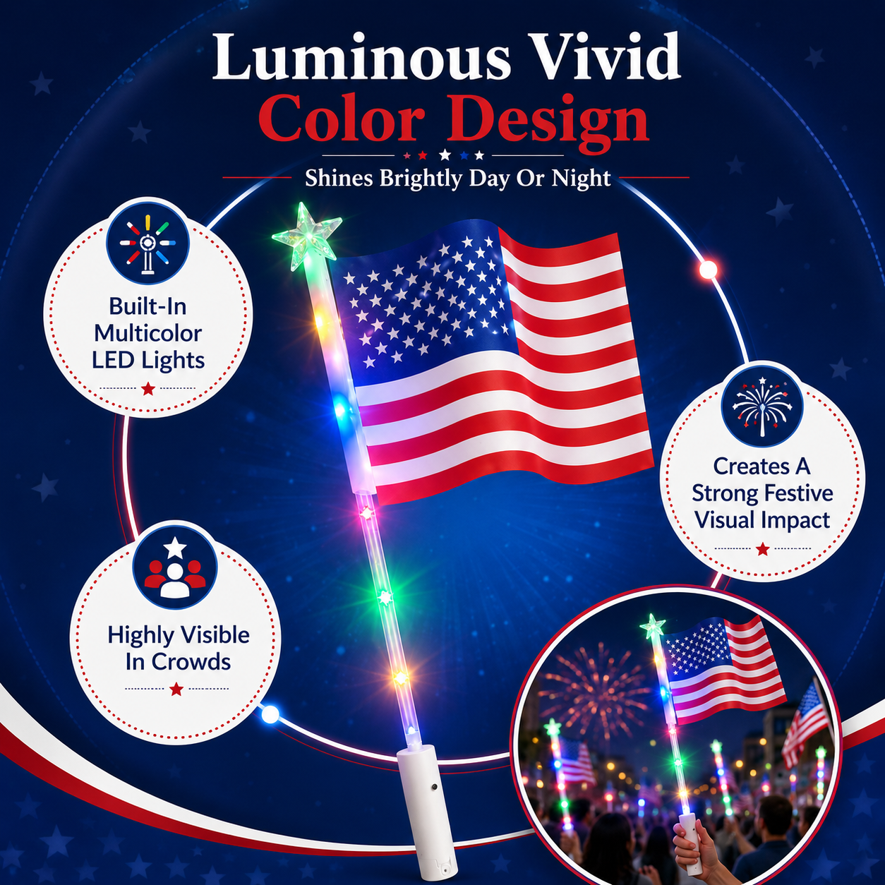 Light-Up Handheld American Flag Wand
