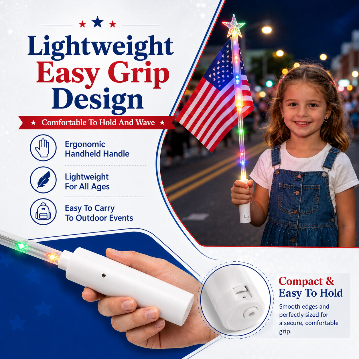 Light-Up Handheld American Flag Wand