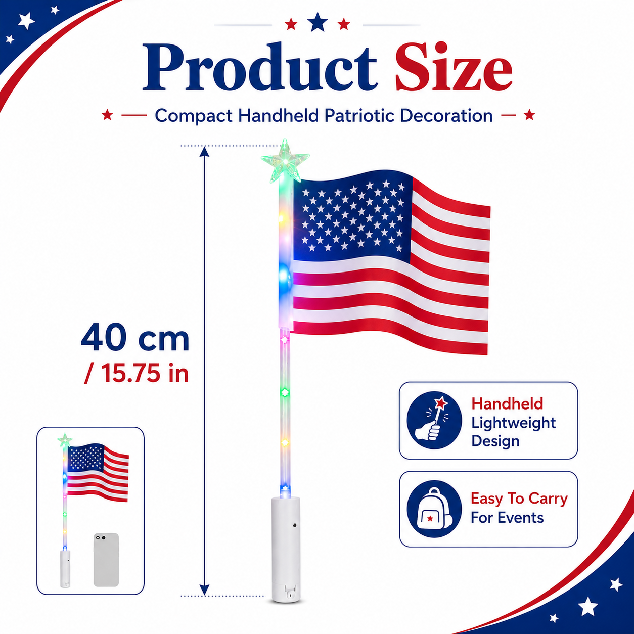 Light-Up Handheld American Flag Wand