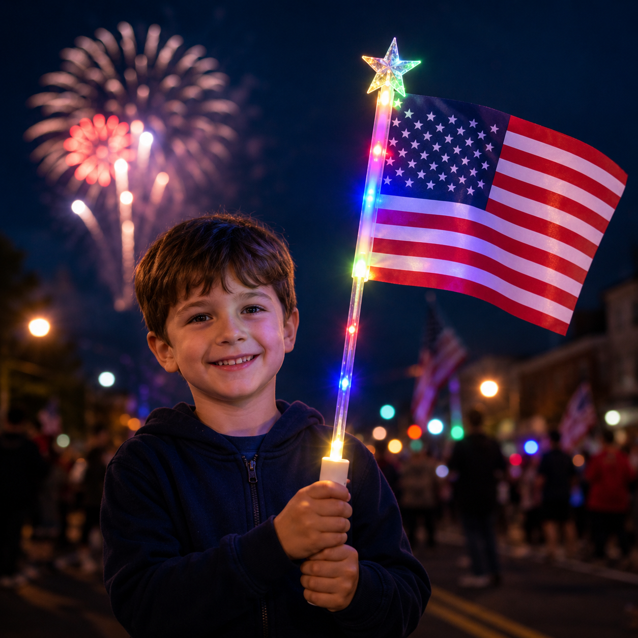 Light-Up Handheld American Flag Wand