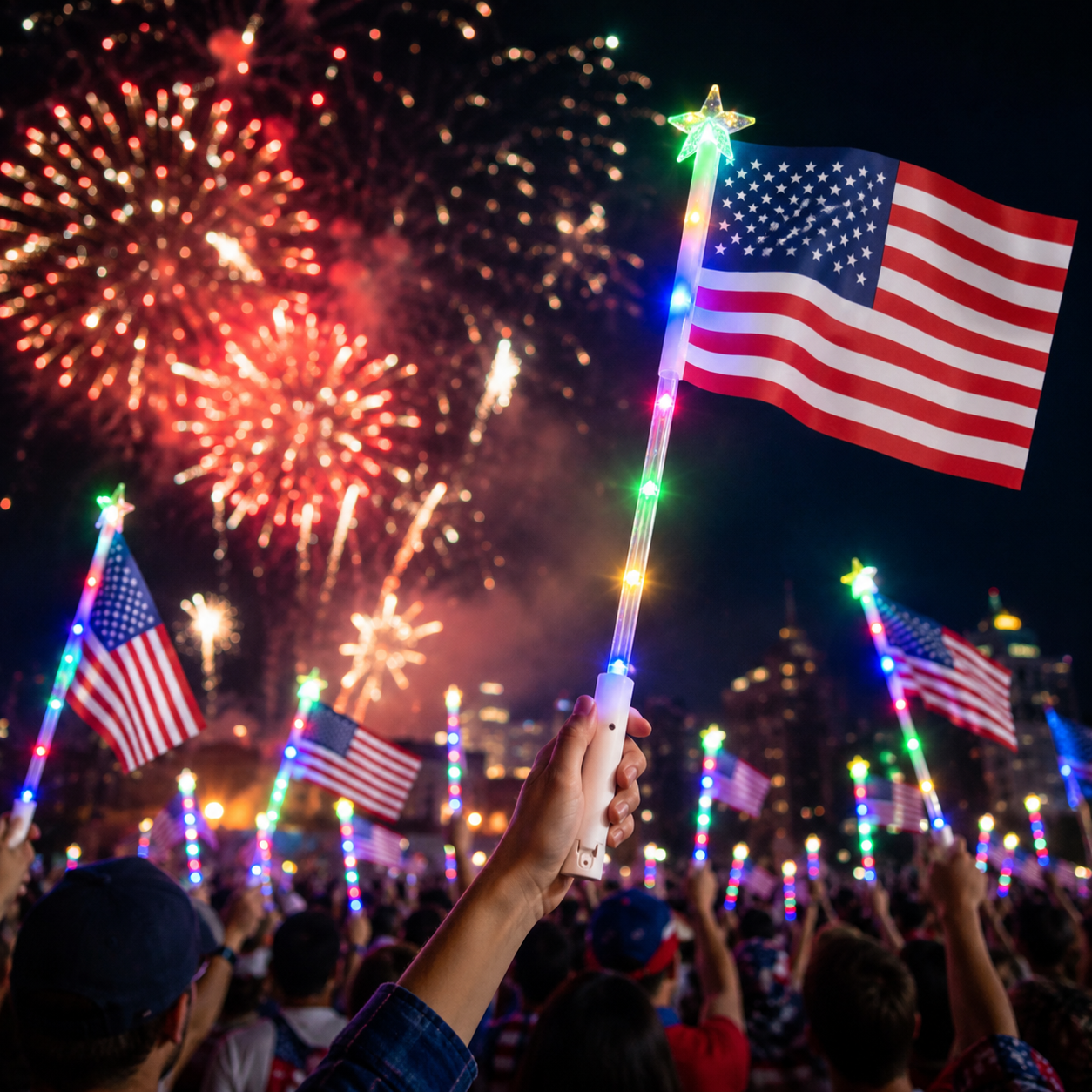Light-Up Handheld American Flag Wand
