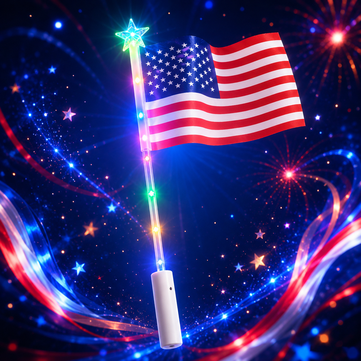 Light-Up Handheld American Flag Wand