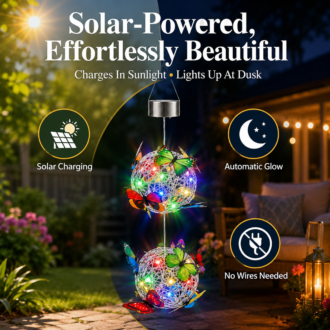 Solar Hanging Butterfly Ball Light