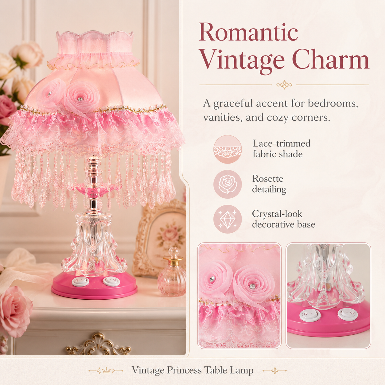 Rosette Manor Vintage Princess Table Lamp