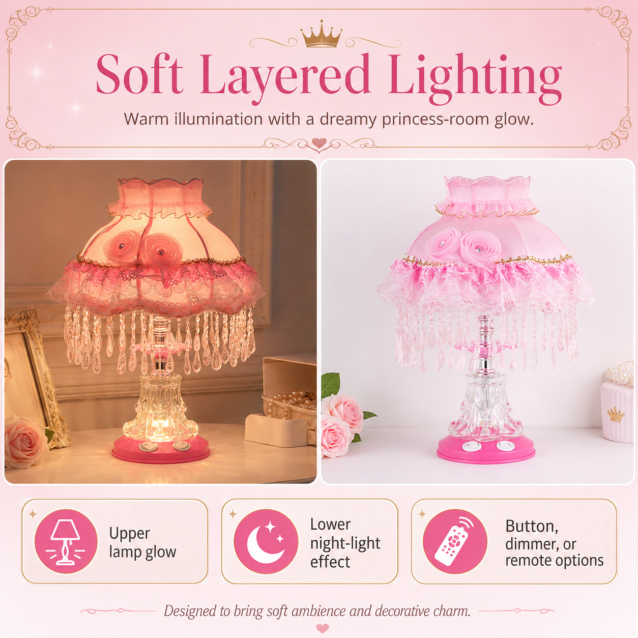Rosette Manor Vintage Princess Table Lamp