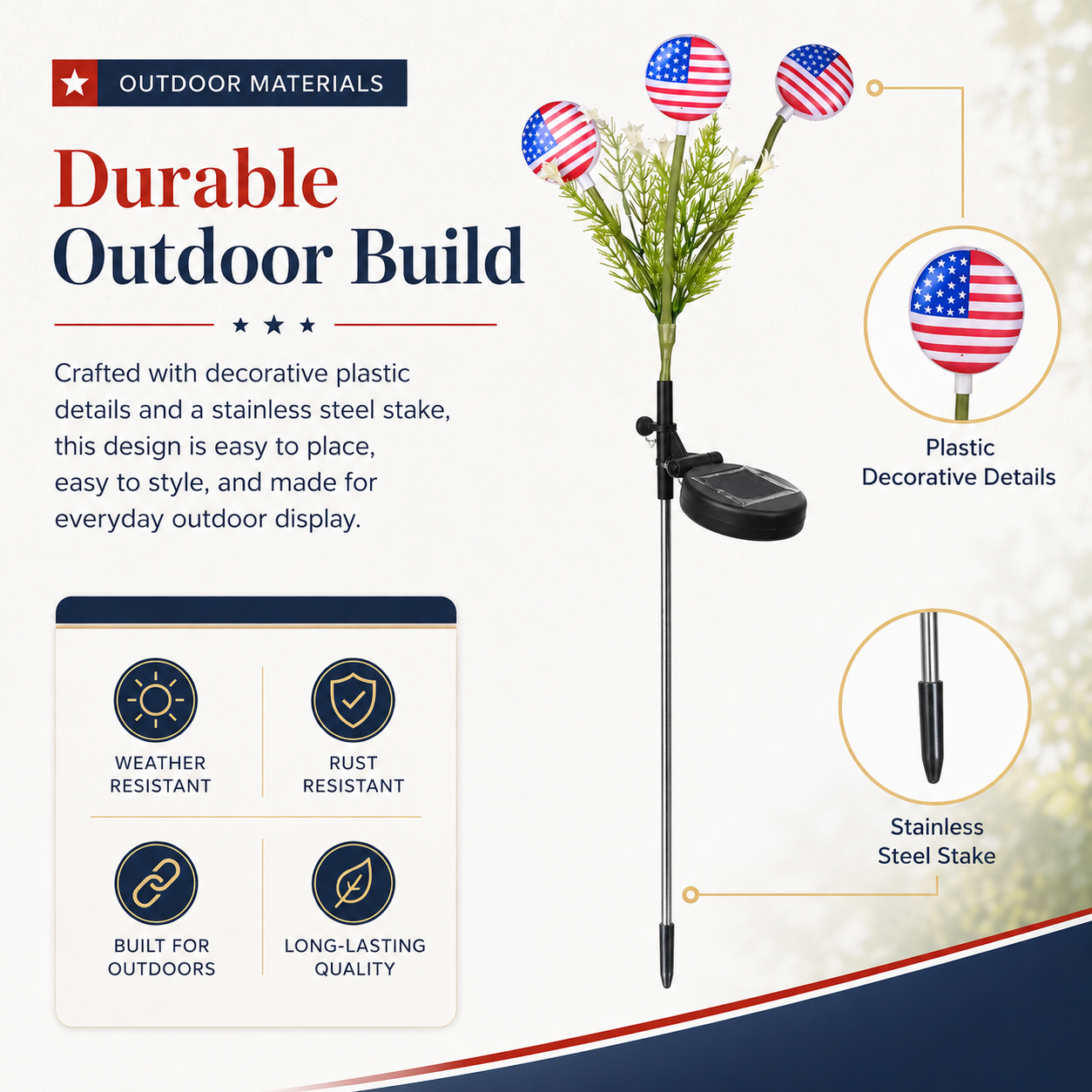 Solar American Flag Garden Stake Lights