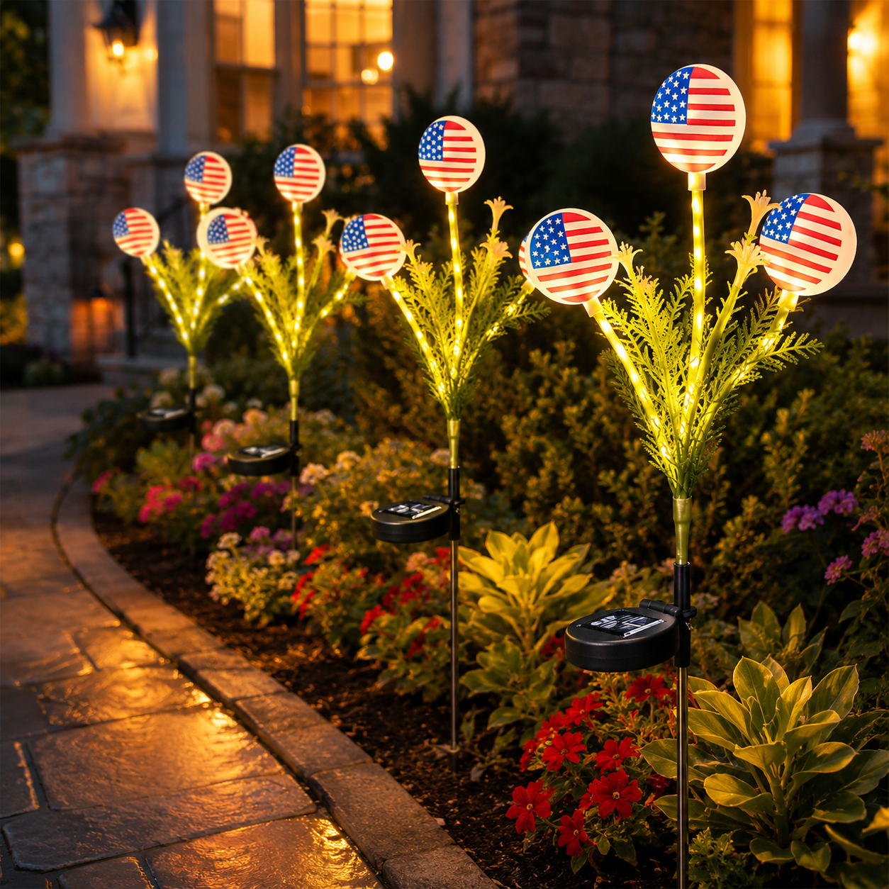 Solar American Flag Garden Stake Lights