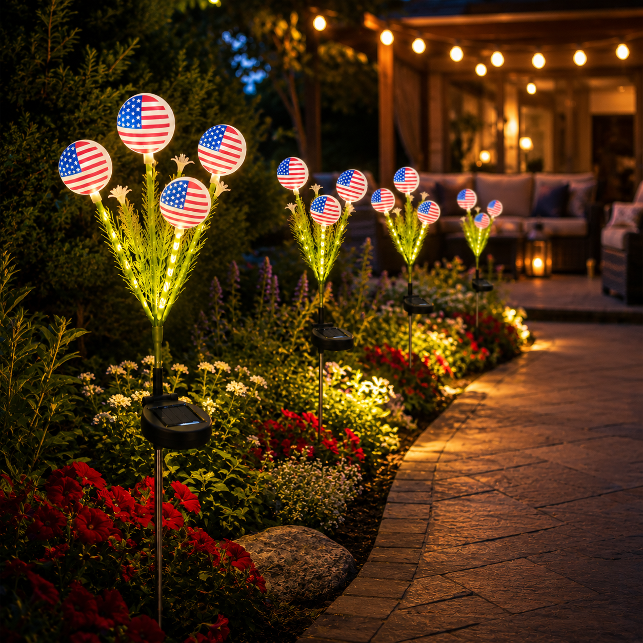 Solar American Flag Garden Stake Lights