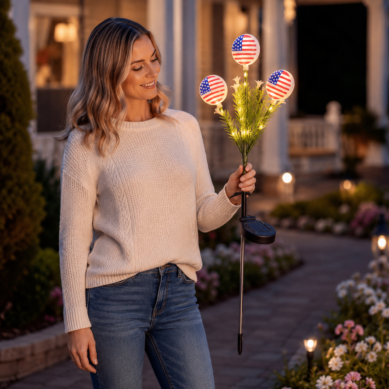 Solar American Flag Garden Stake Lights