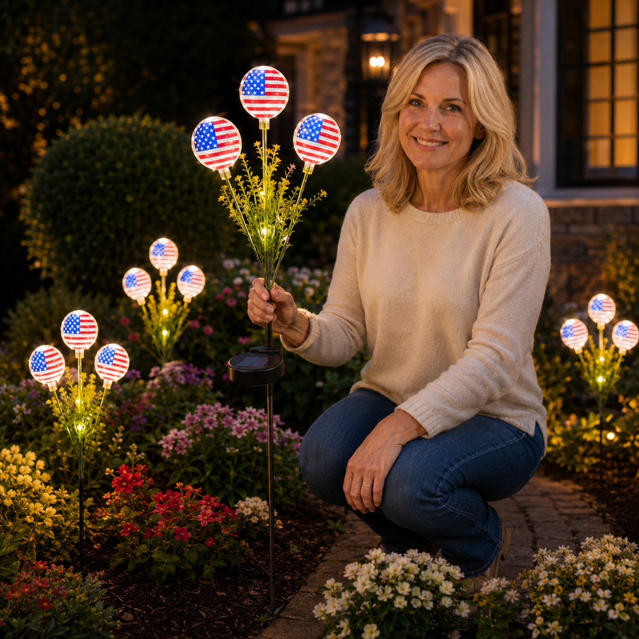Solar American Flag Garden Stake Lights