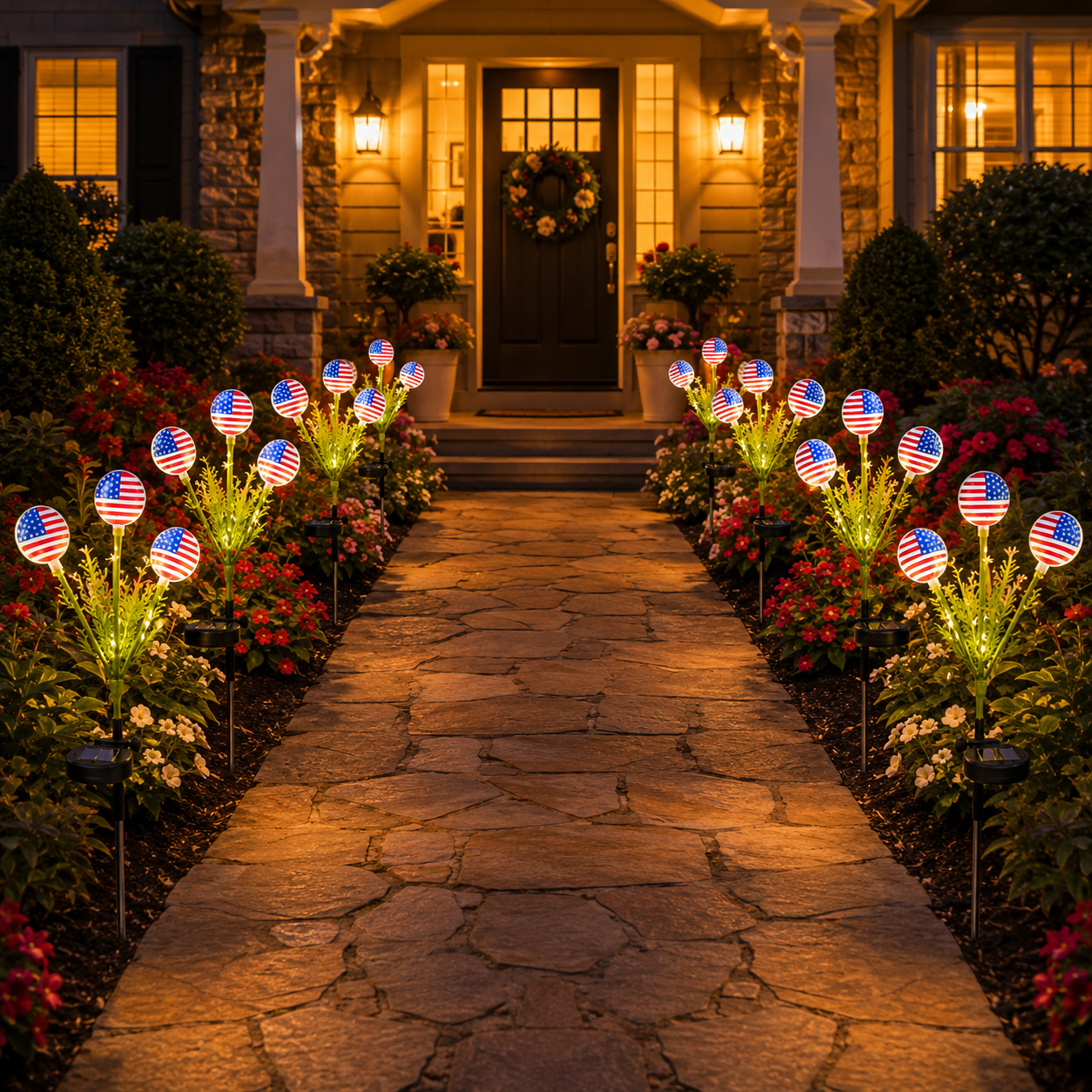 Solar American Flag Garden Stake Lights