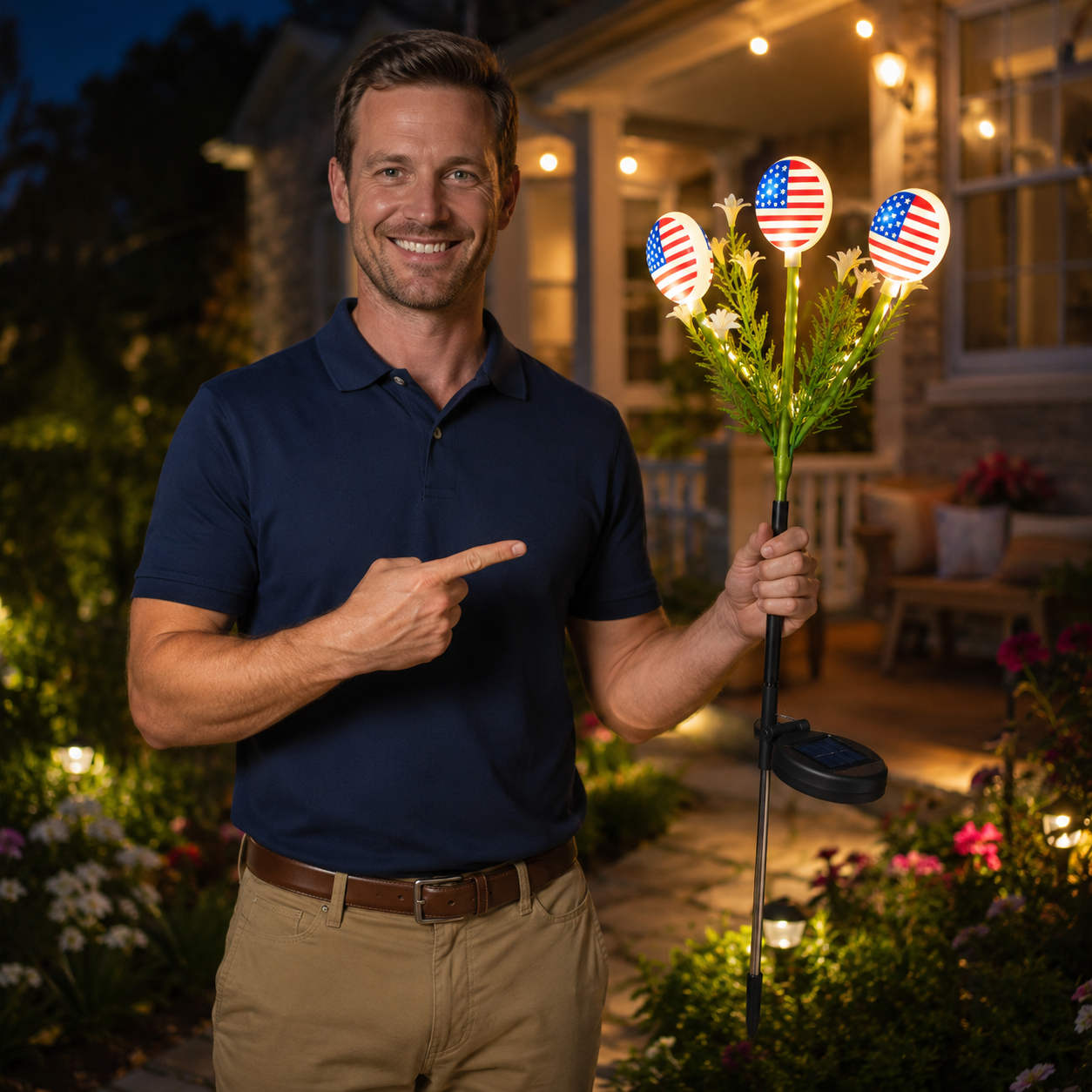 Solar American Flag Garden Stake Lights