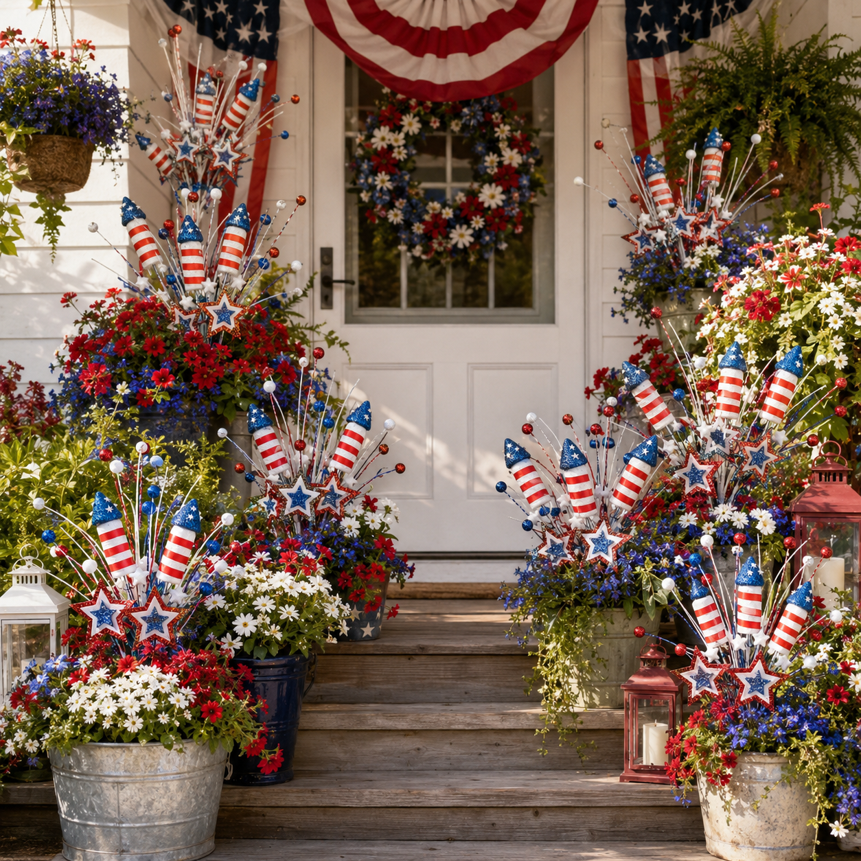 Patriotic Stars & Rockets Glitter Floral Pick