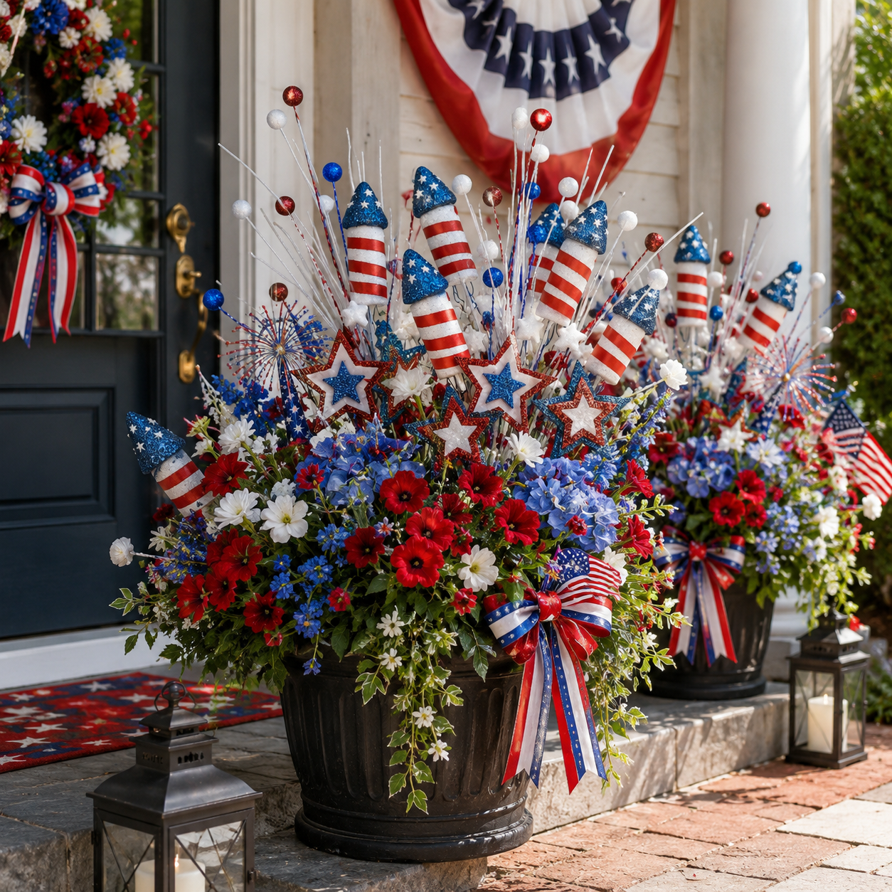 Patriotic Stars & Rockets Glitter Floral Pick
