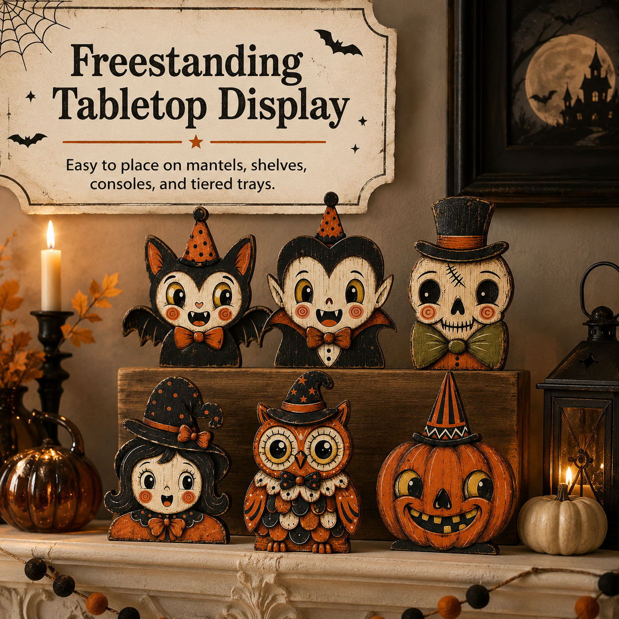 Vintage Halloween Wooden Character Tabletop Decor