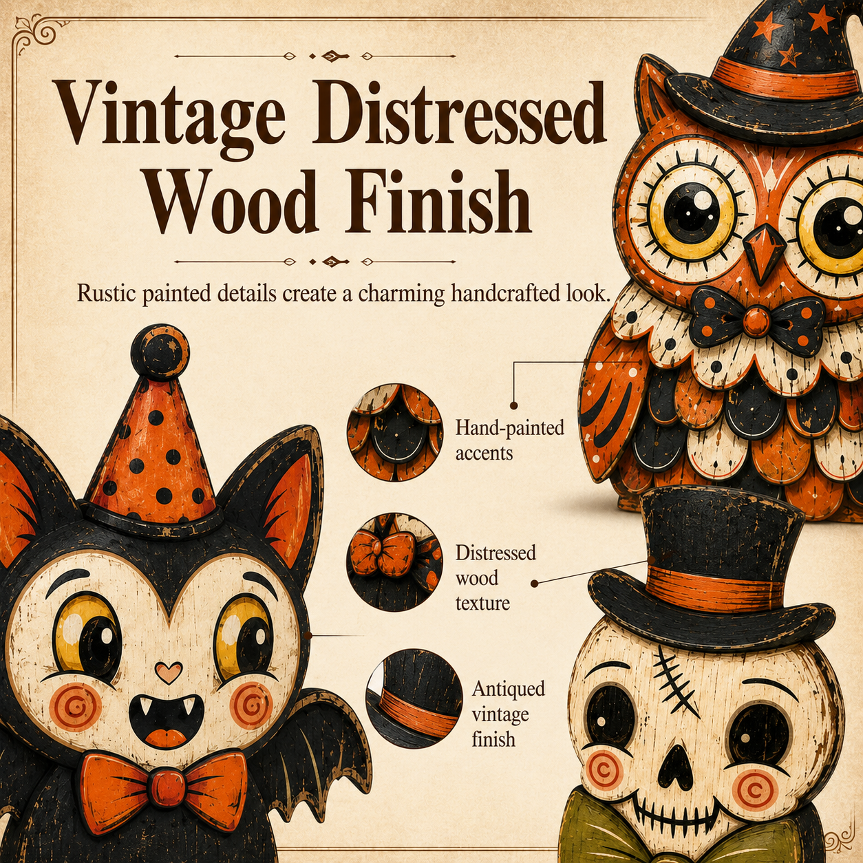 Vintage Halloween Wooden Character Tabletop Decor