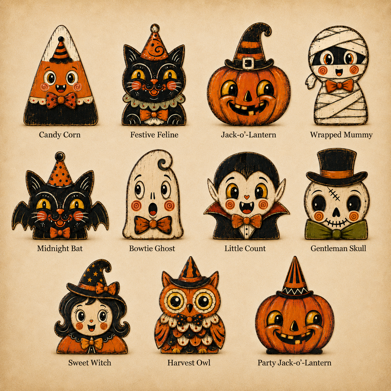 Vintage Halloween Wooden Character Tabletop Decor