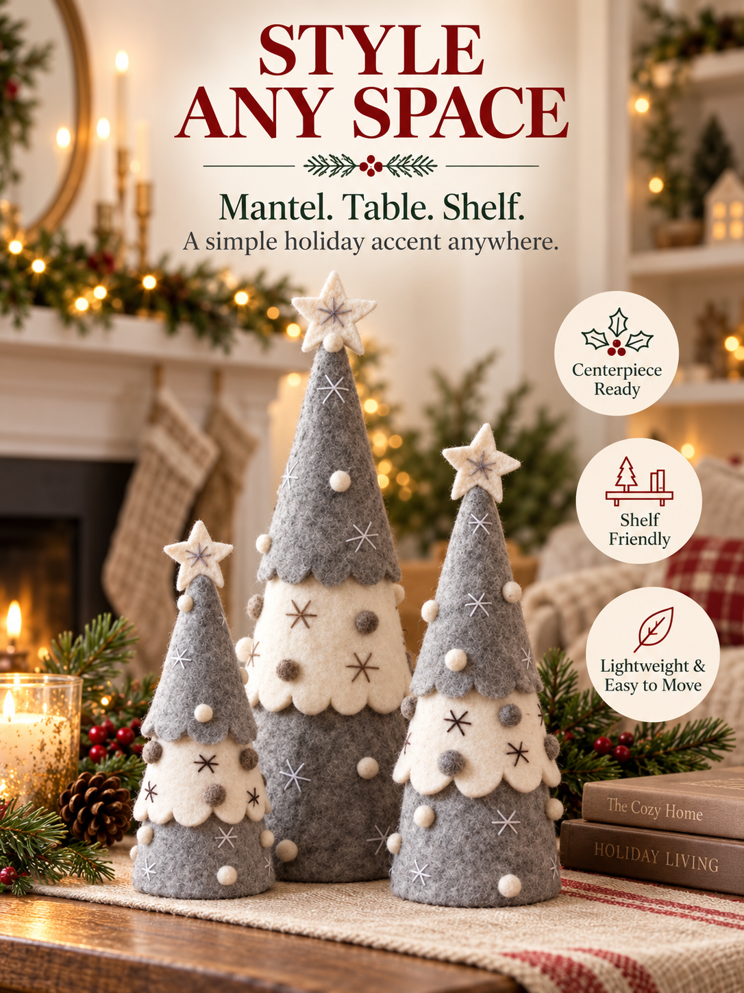 Handmade Wool Felt Christmas Tree Set of 3