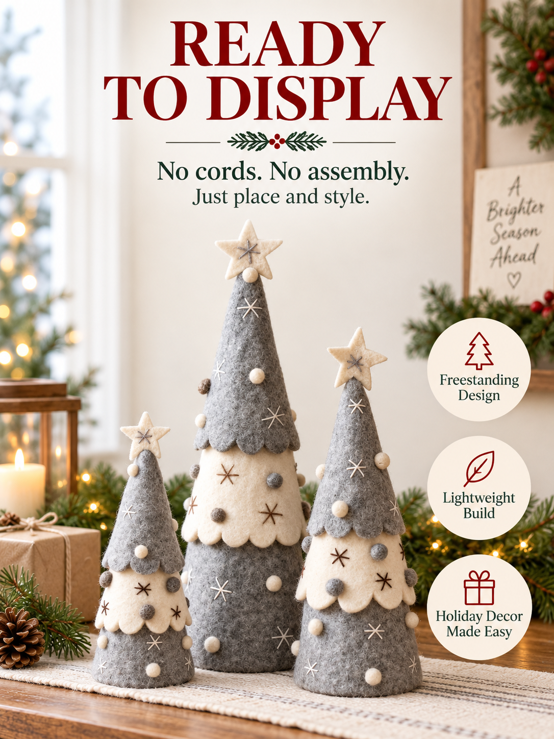 Handmade Wool Felt Christmas Tree Set of 3