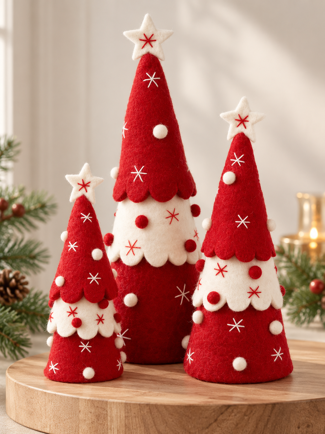 Handmade Wool Felt Christmas Tree Set of 3