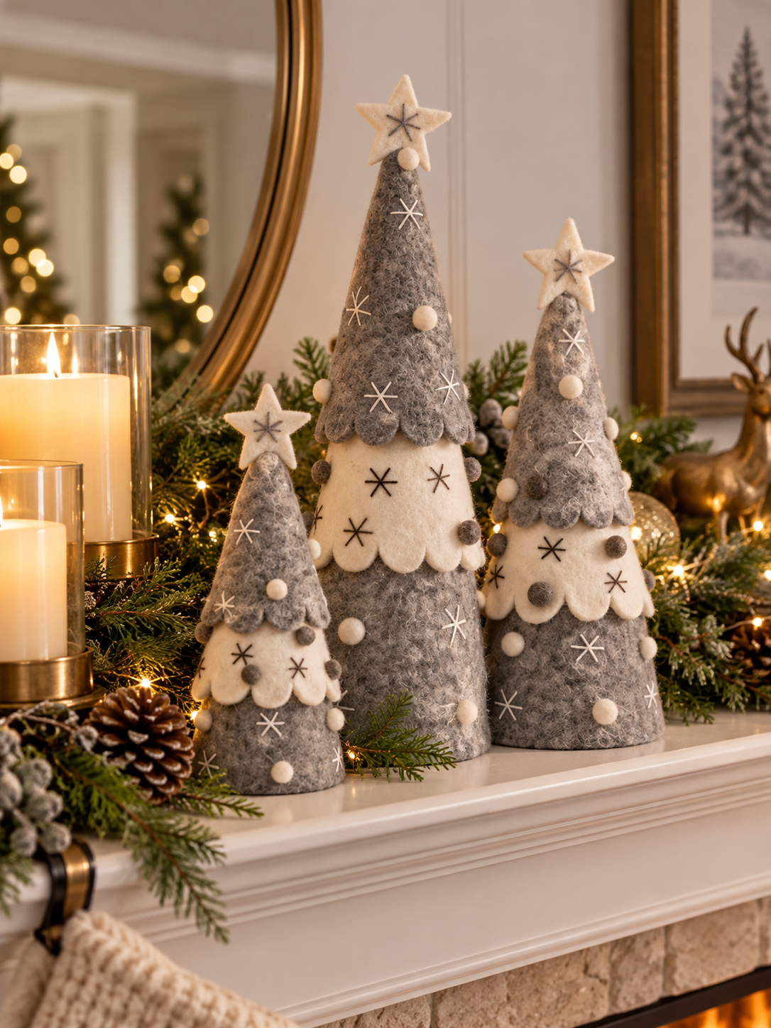 Handmade Wool Felt Christmas Tree Set of 3