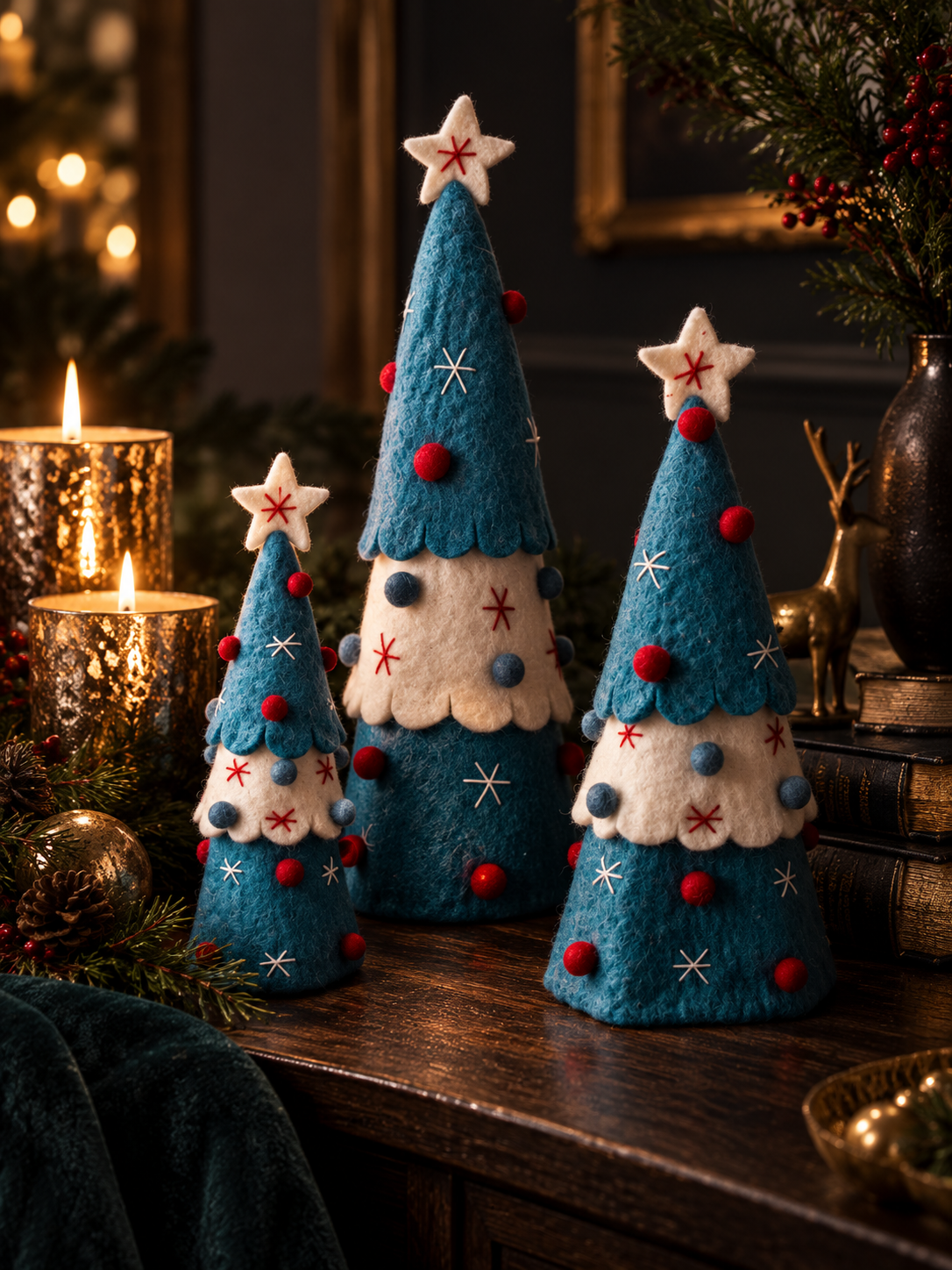 Handmade Wool Felt Christmas Tree Set of 3