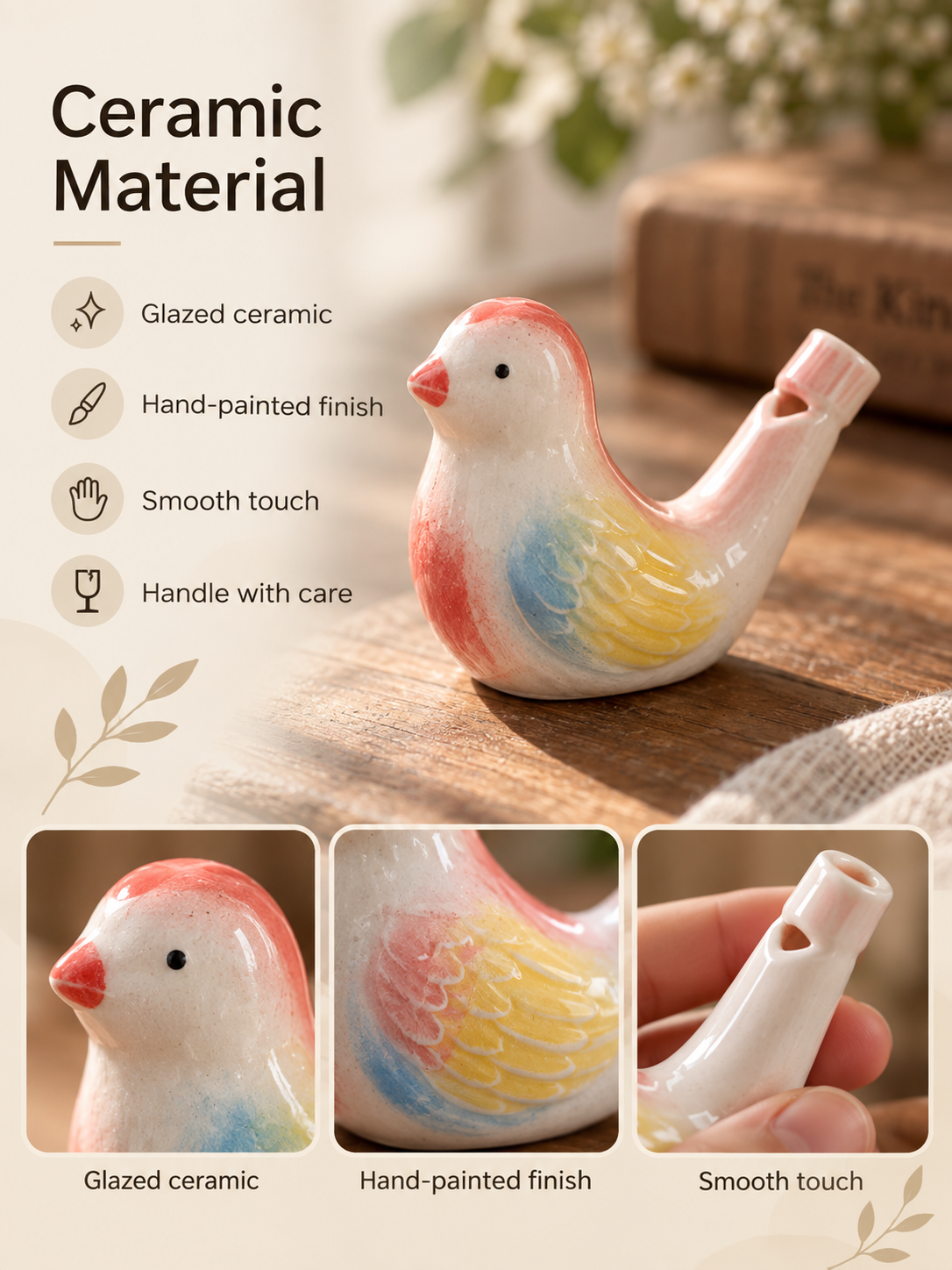 Hand-Painted Ceramic Bird Water Whistle