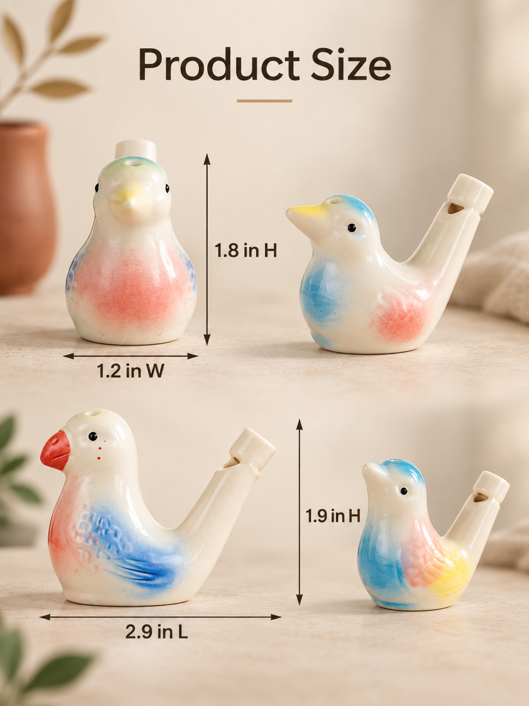 Hand-Painted Ceramic Bird Water Whistle
