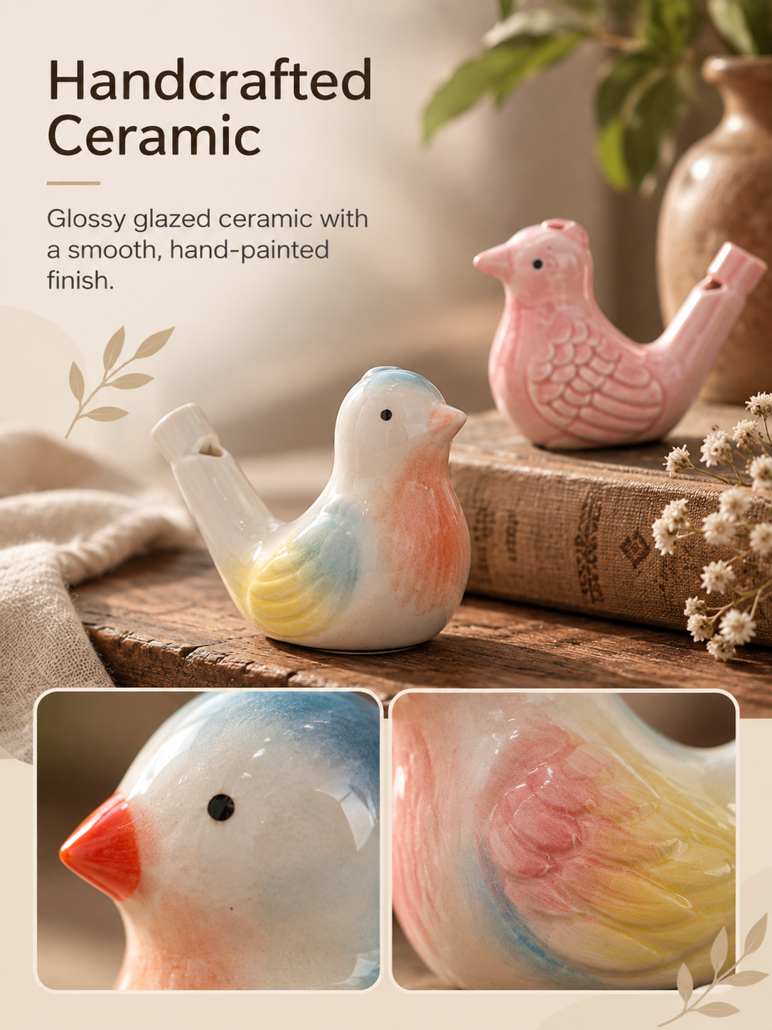 Hand-Painted Ceramic Bird Water Whistle