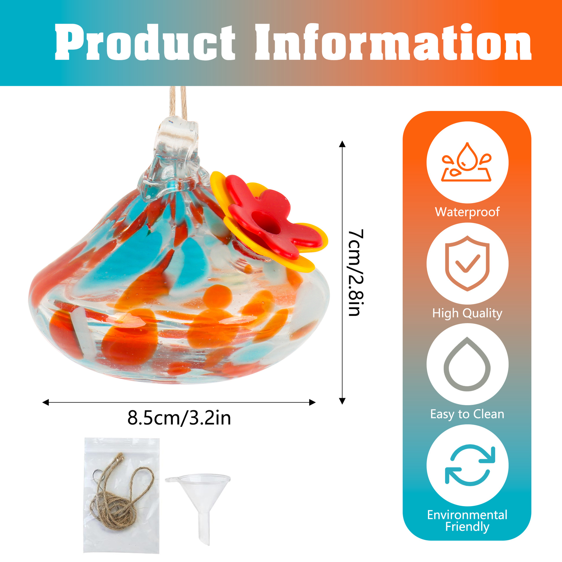 Hand-Blown Glass Hummingbird Feeder