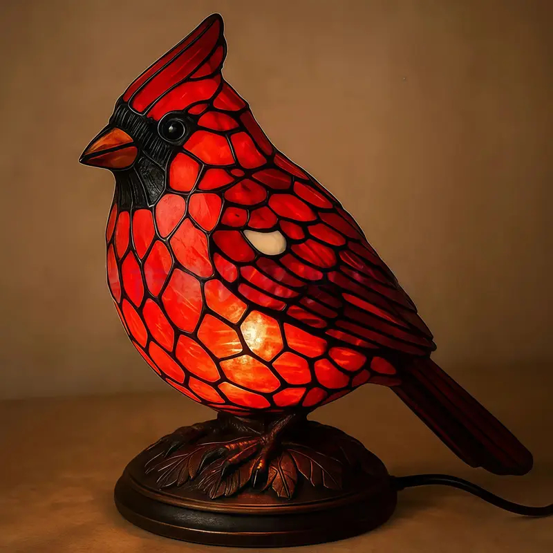Mosaic-Style Resin Cardinal Table Lamp