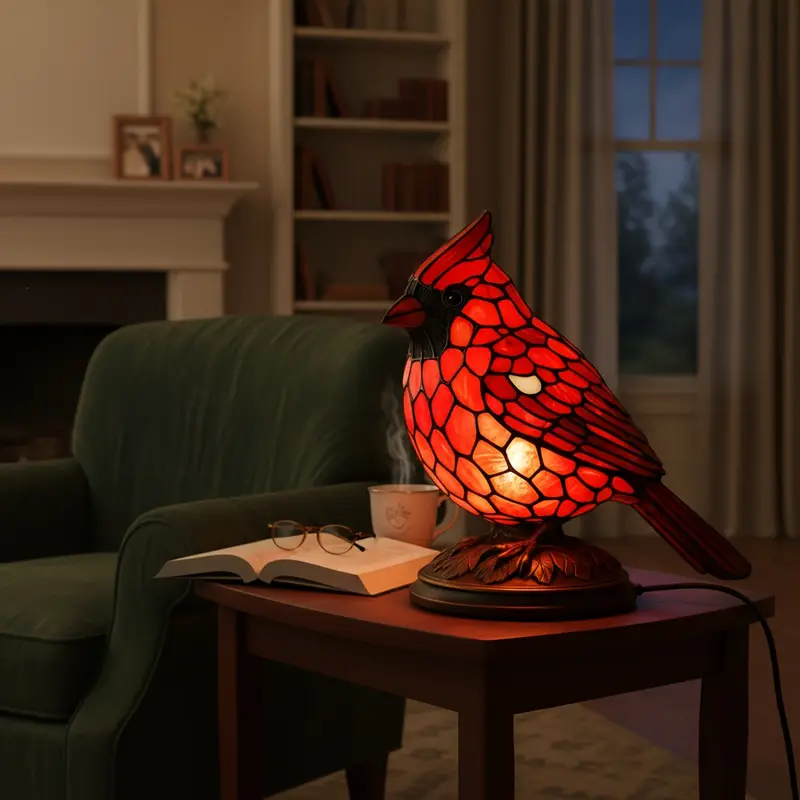 Mosaic-Style Resin Cardinal Table Lamp