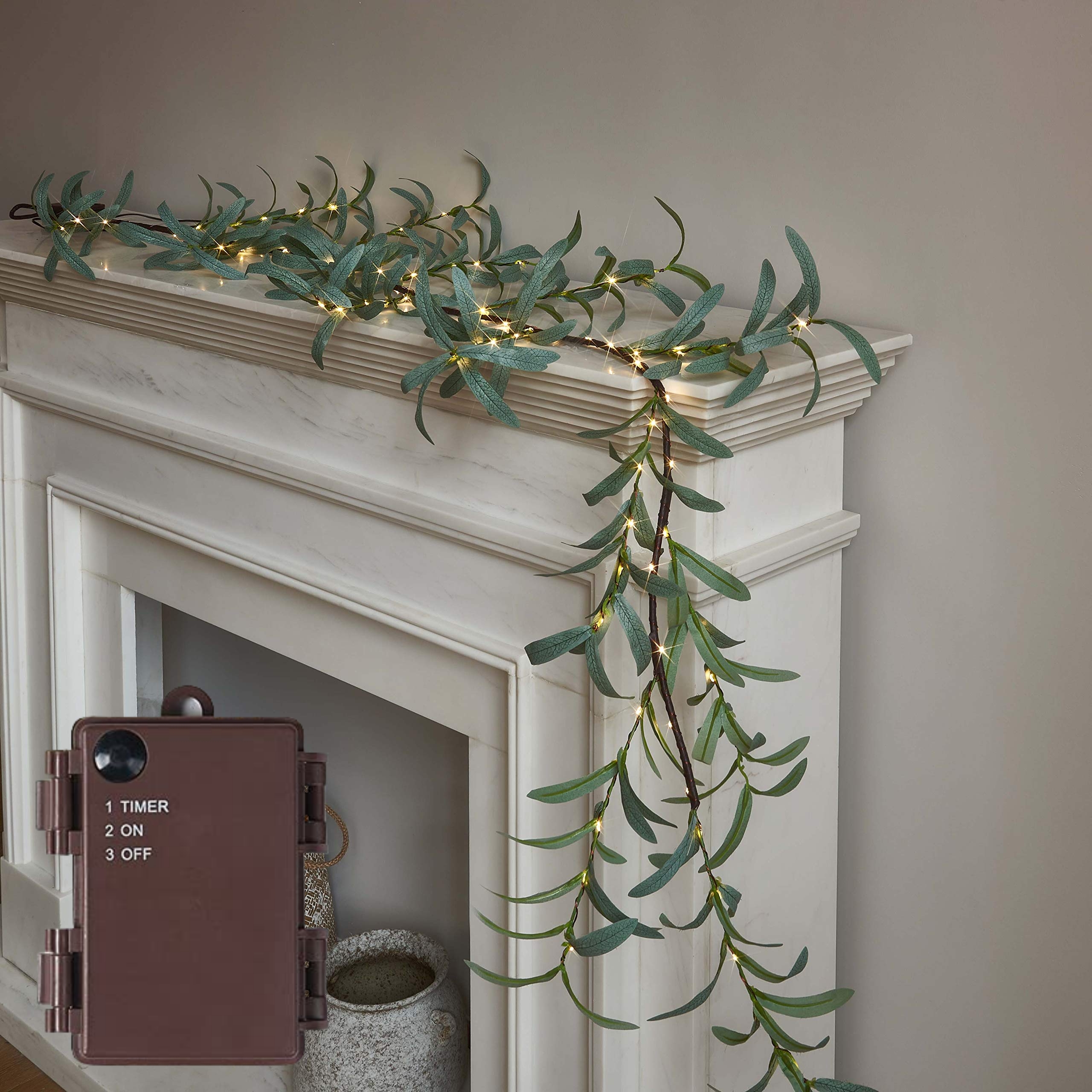 6 FT Pre-Lit Olive Garland Battery Operated with Timer 96 Fairy Lights