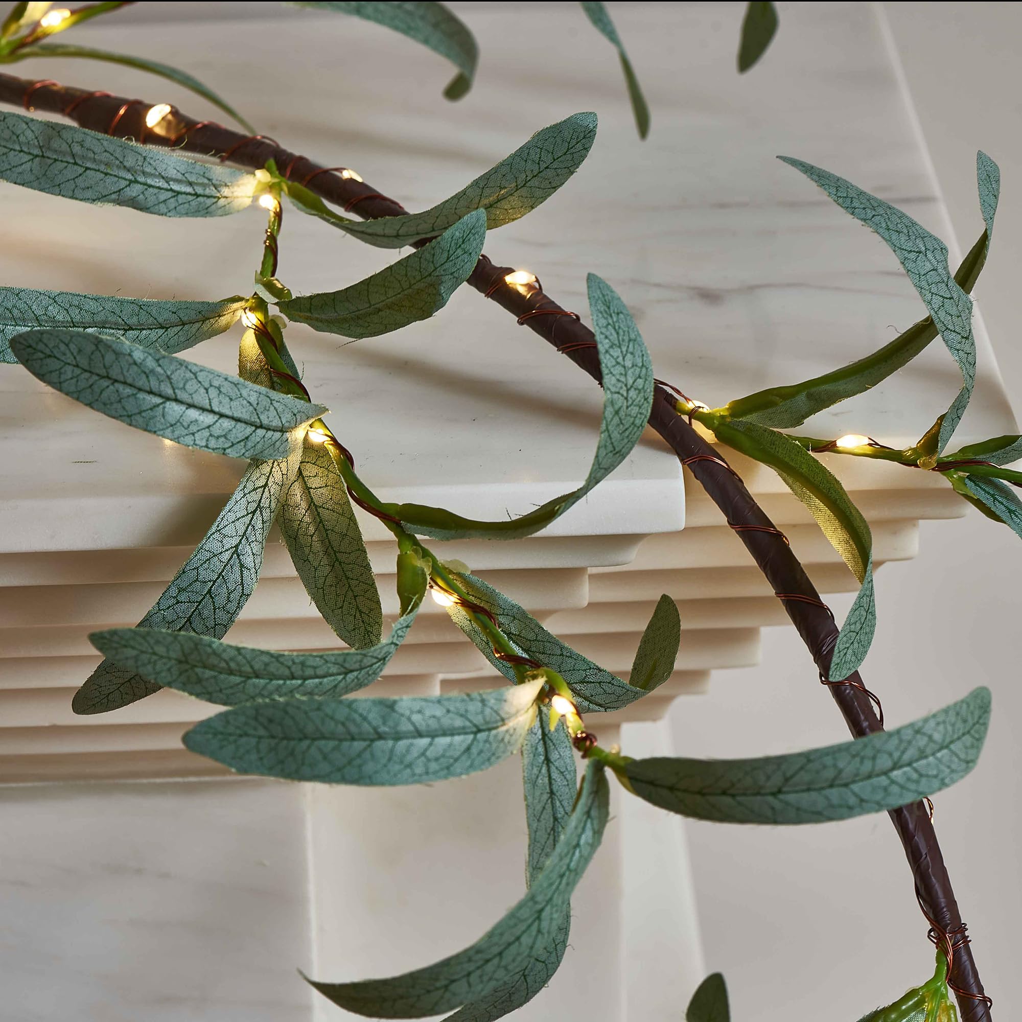 6 FT Pre-Lit Olive Garland Battery Operated with Timer 96 Fairy Lights