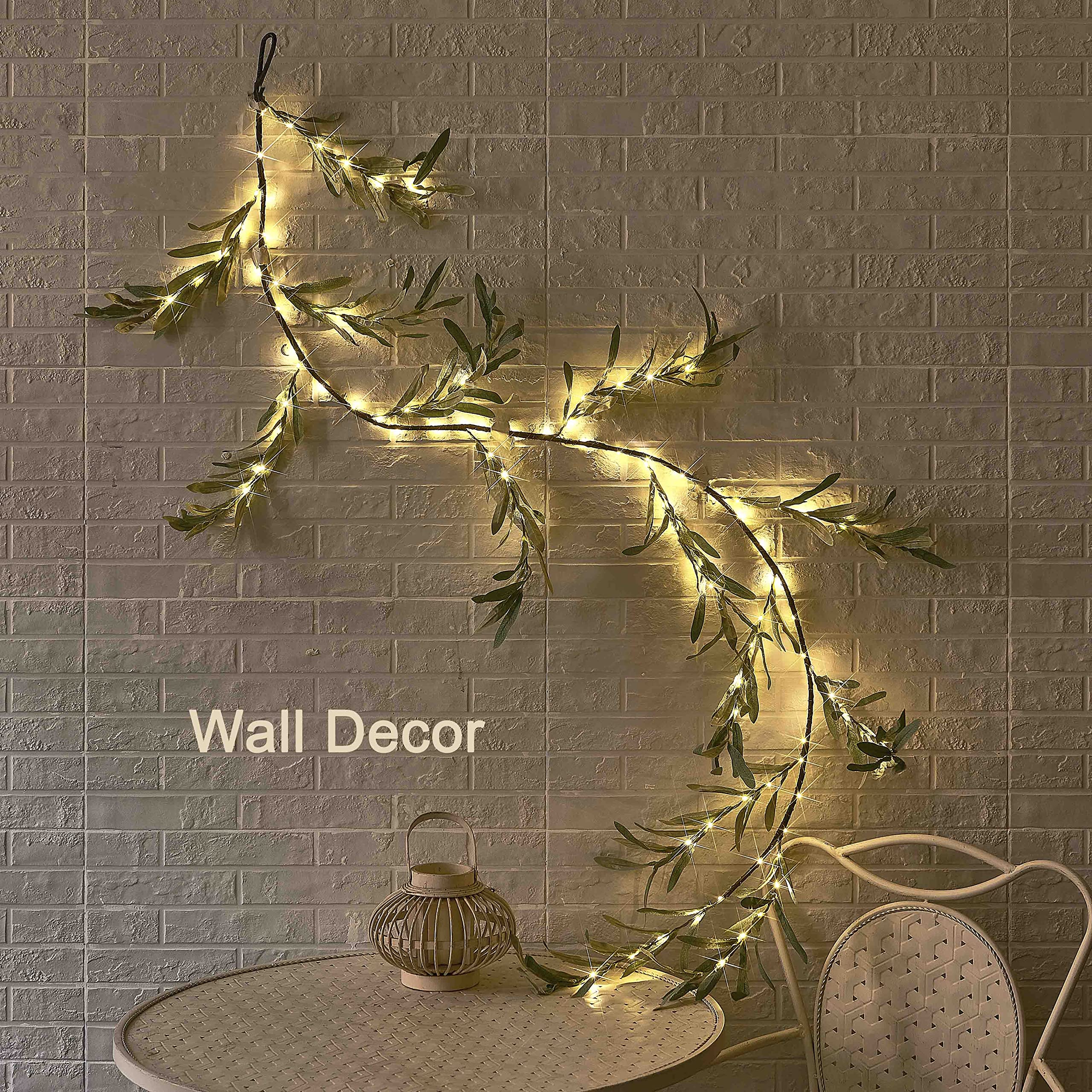 6 FT Pre-Lit Olive Garland Battery Operated with Timer 96 Fairy Lights