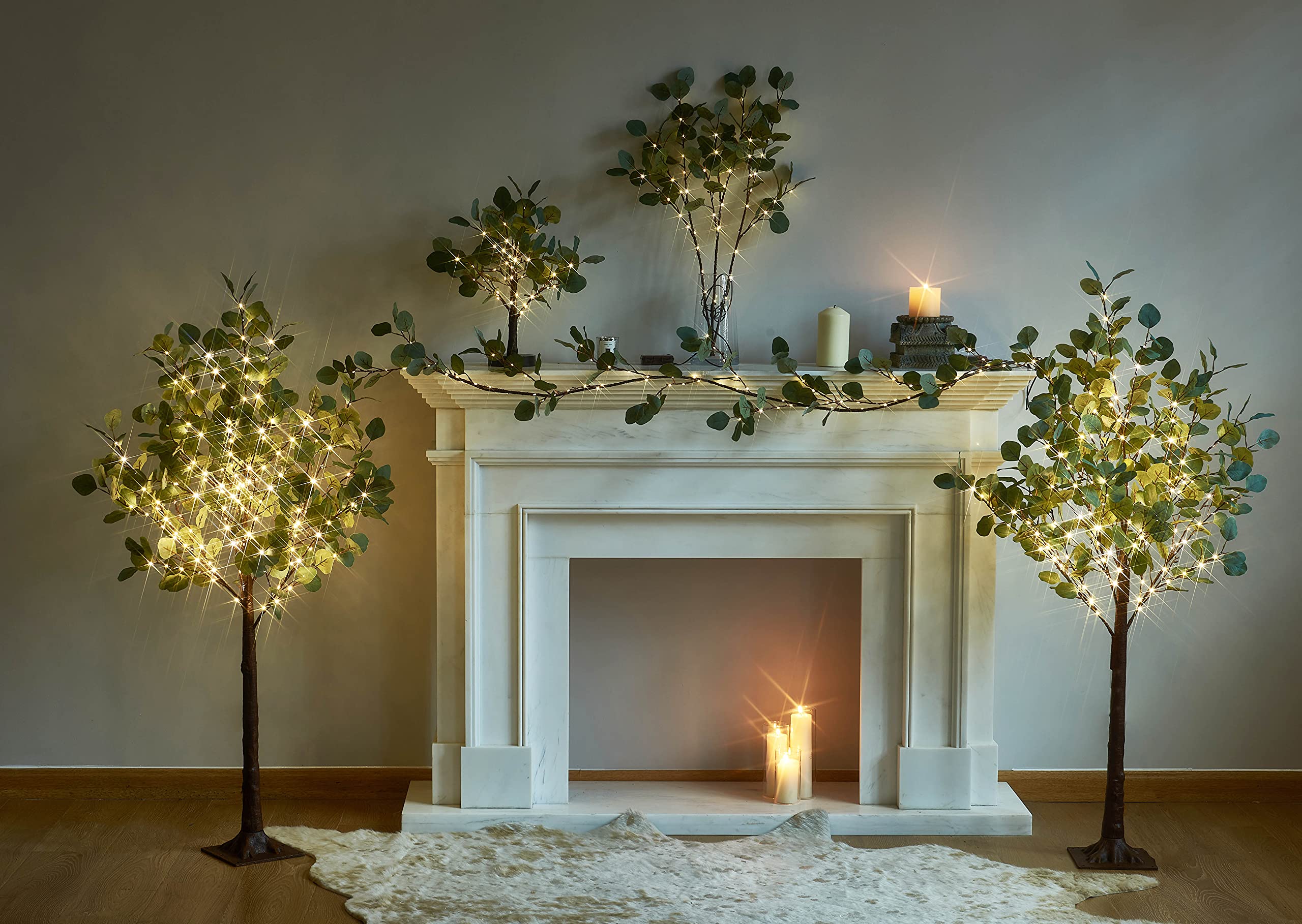 6 FT Pre-Lit Eucalyptus  Garland Battery Operated with Timer 96 Fairy Lights