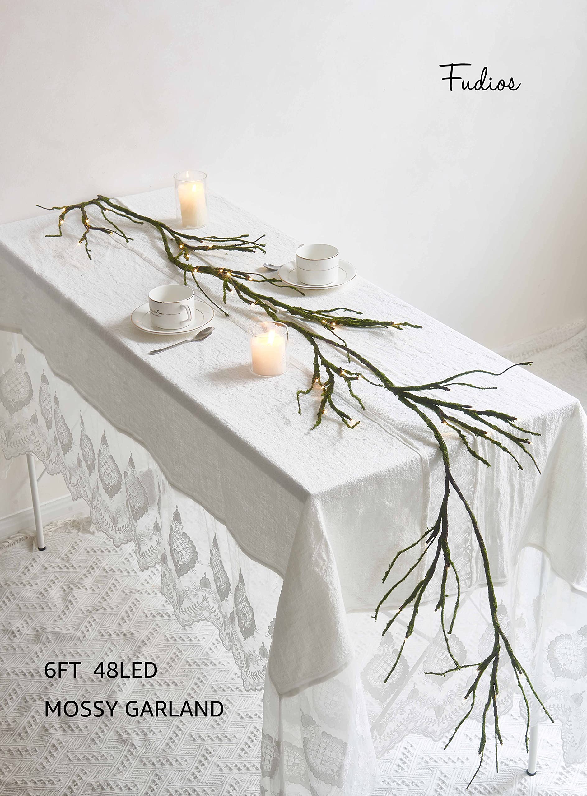 6FT  Pre-Lit Mossy Vine Branch Garland Lights