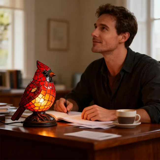 Mosaic-Style Resin Cardinal Table Lamp