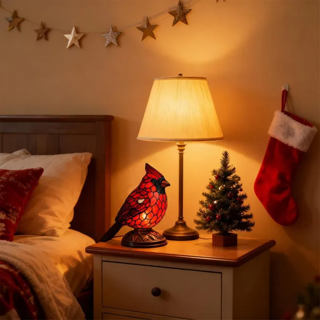 Mosaic-Style Resin Cardinal Table Lamp