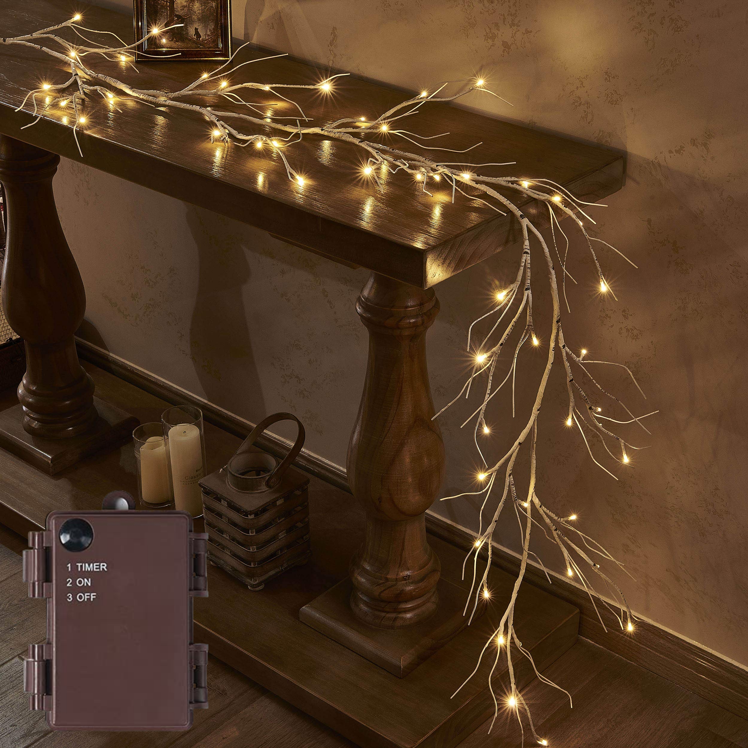 6 FT Pre-Lit White Birch Branch Garland Lights