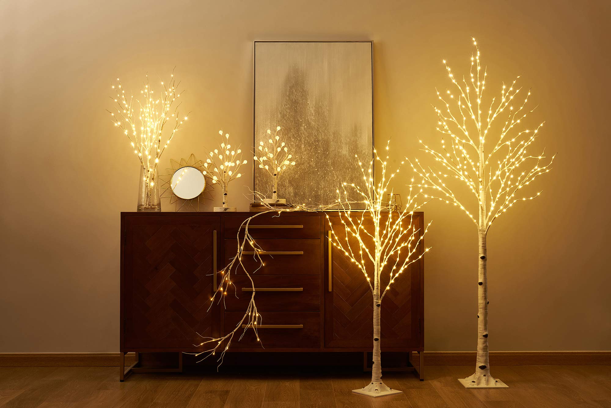 6 FT Pre-Lit White Birch Branch Garland Lights