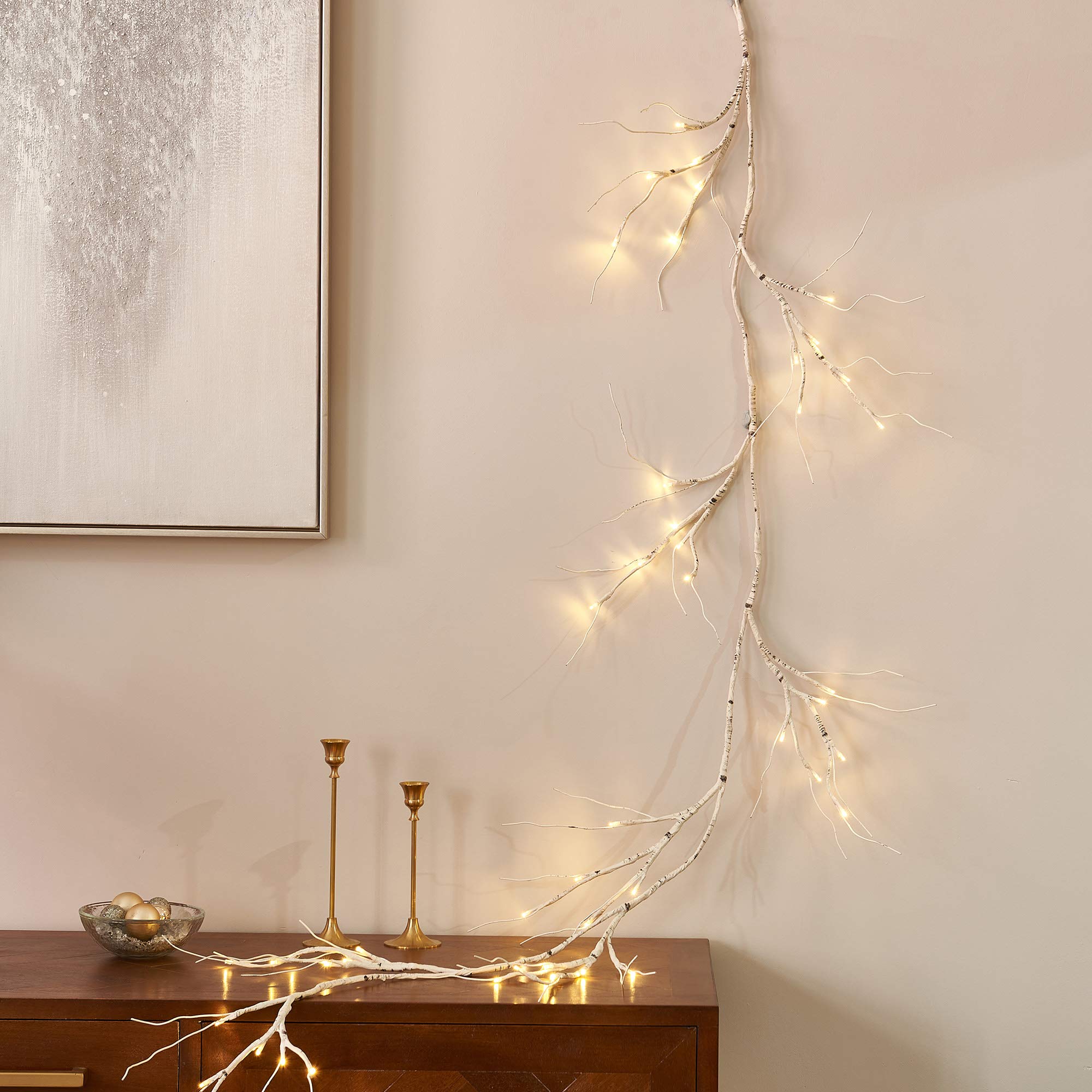 6 FT Pre-Lit White Birch Branch Garland Lights