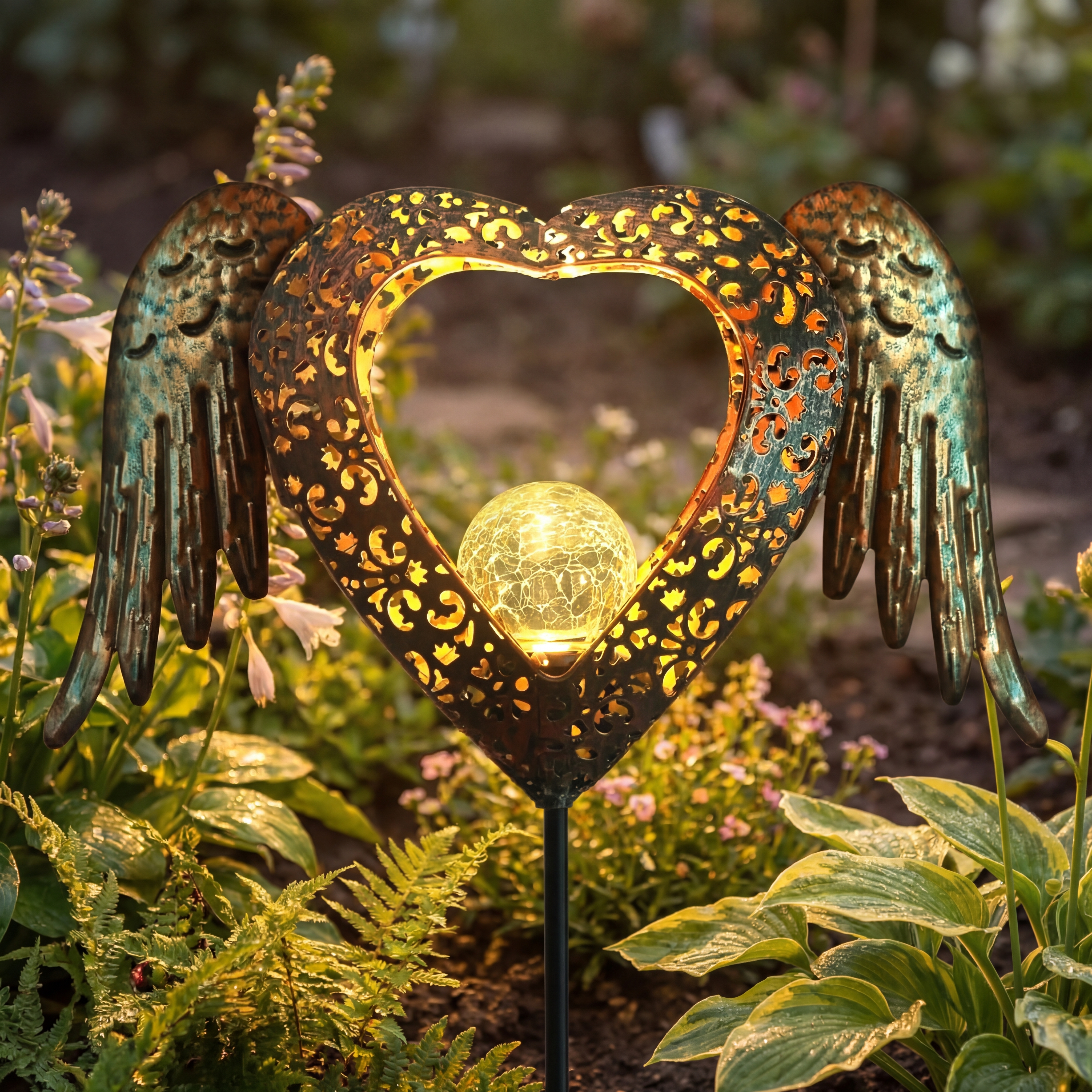 Solar Heart Wing Garden Stake Light