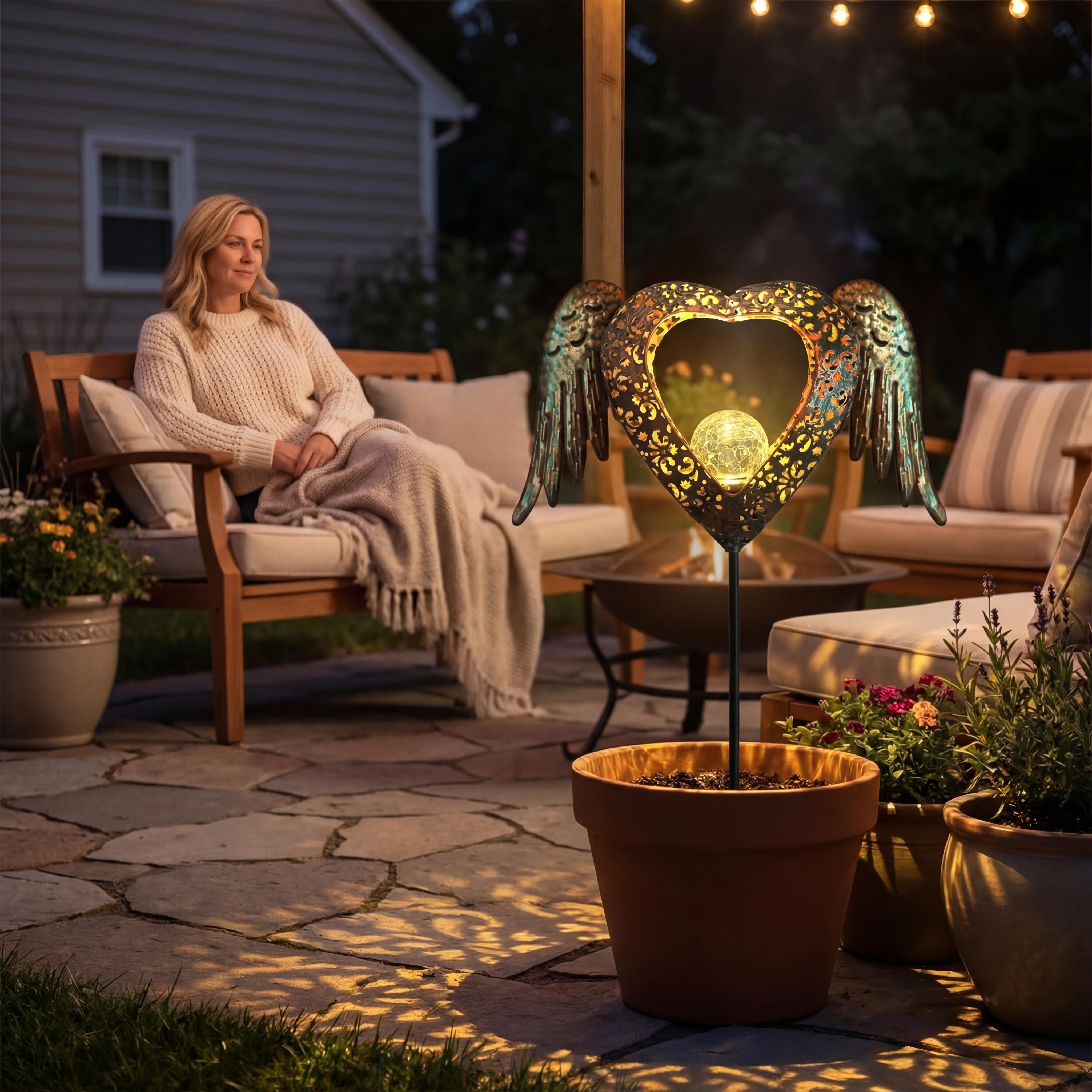 Solar Heart Wing Garden Stake Light