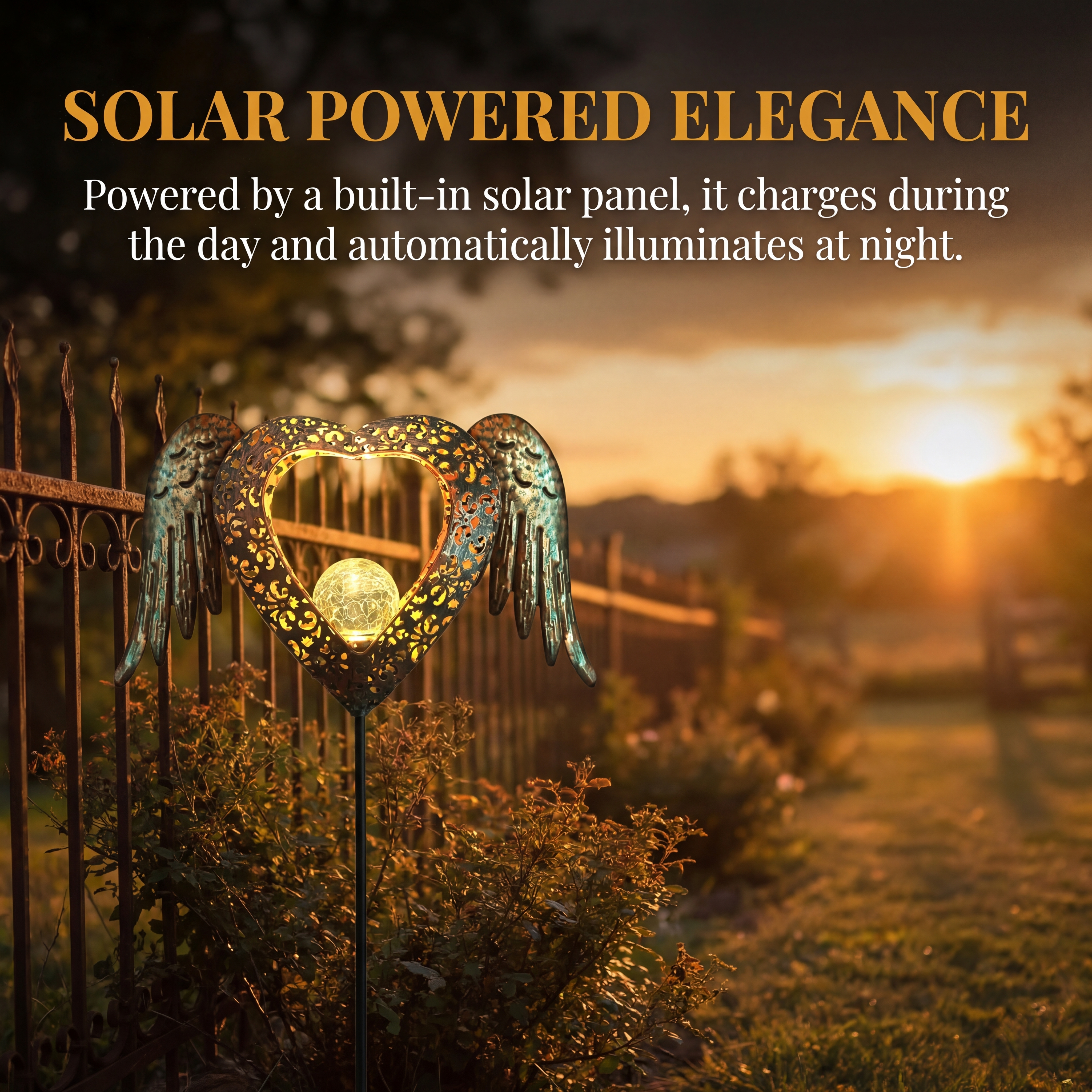 Solar Heart Wing Garden Stake Light